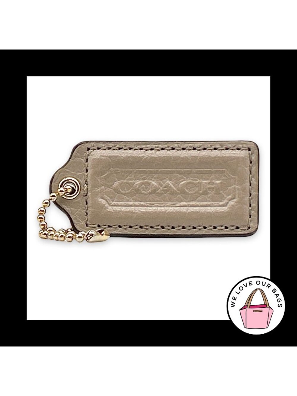 COACH HANG TAG 2.25 Taupe Putty Tan Texture Leather Bag Charm Keychain Fob Large